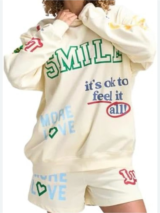 The Mayfair Group Sweaters - Graphic 'SMILE' Cream Sweatshirt